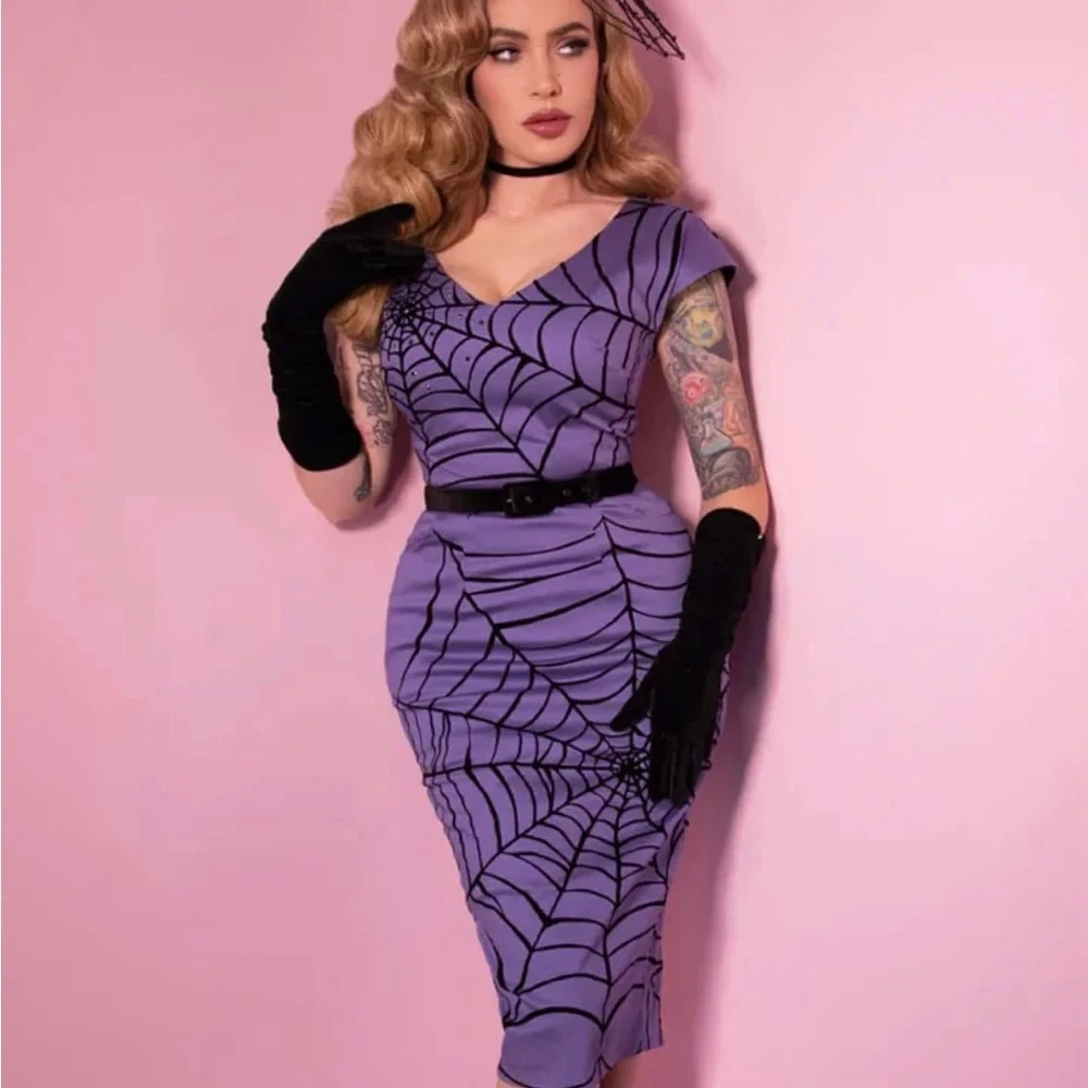 Vixen by Micheline Pitt Periwinkle Black Widow Dress size XL - Picture 1 of 4